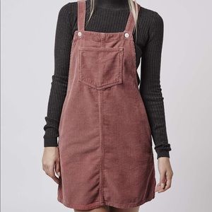 TOPSHOP Women's Moto Dusty Pink Cord PinaforeDress